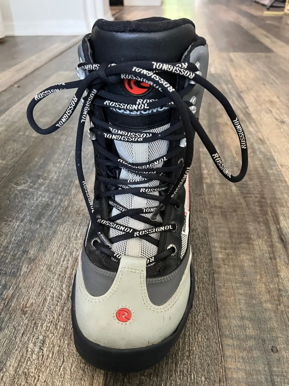 Rossignol Black, Gray & White Lace-Up Ski Boots with Red Accents
